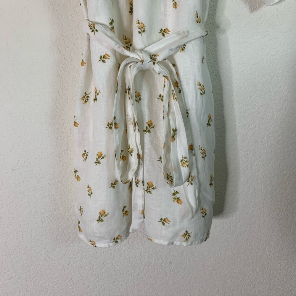Reformation Womens Indio 100% linen belted off tie shoulder floral mini dress S - Picture 3 of 8